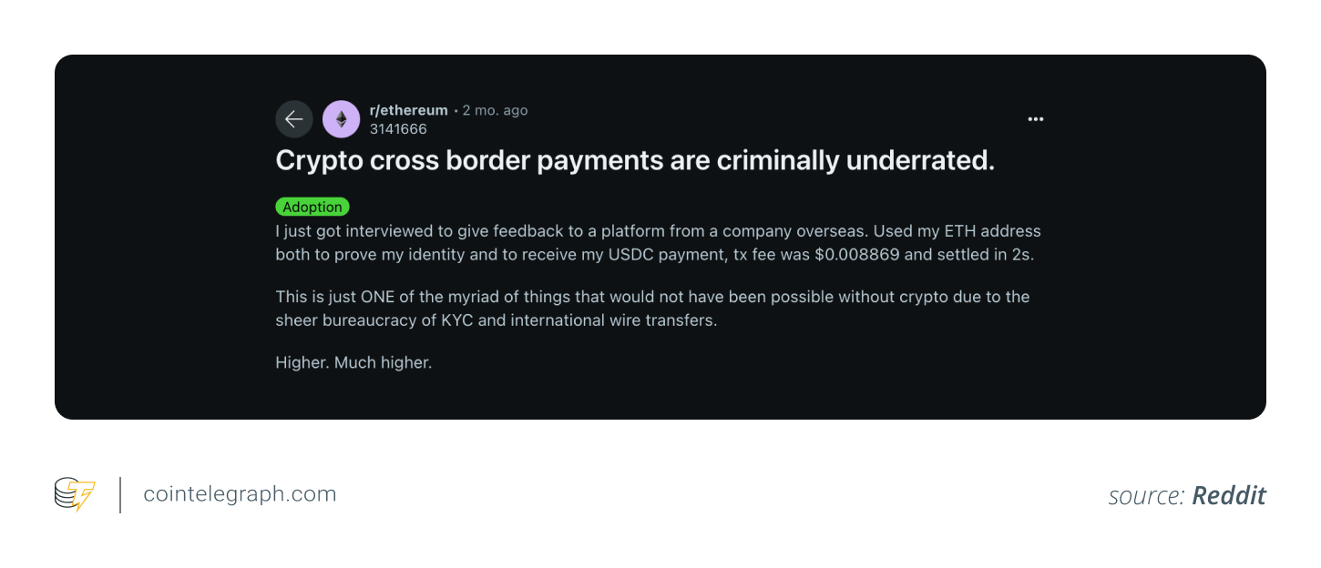 A crypto user shares their experience with cross-border remittance