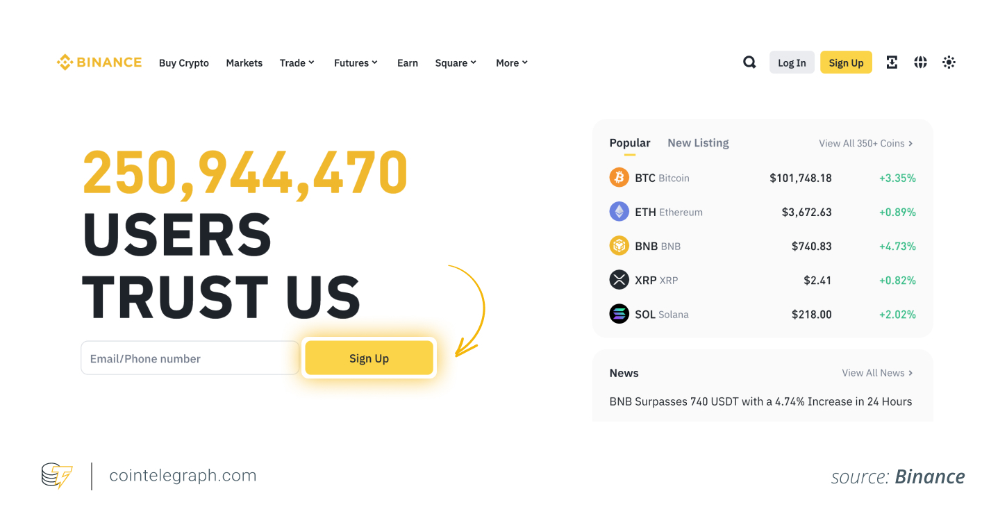 Sign up on Binance website or wallet