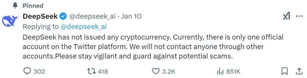 DeepSeek states it has not issued a currency.